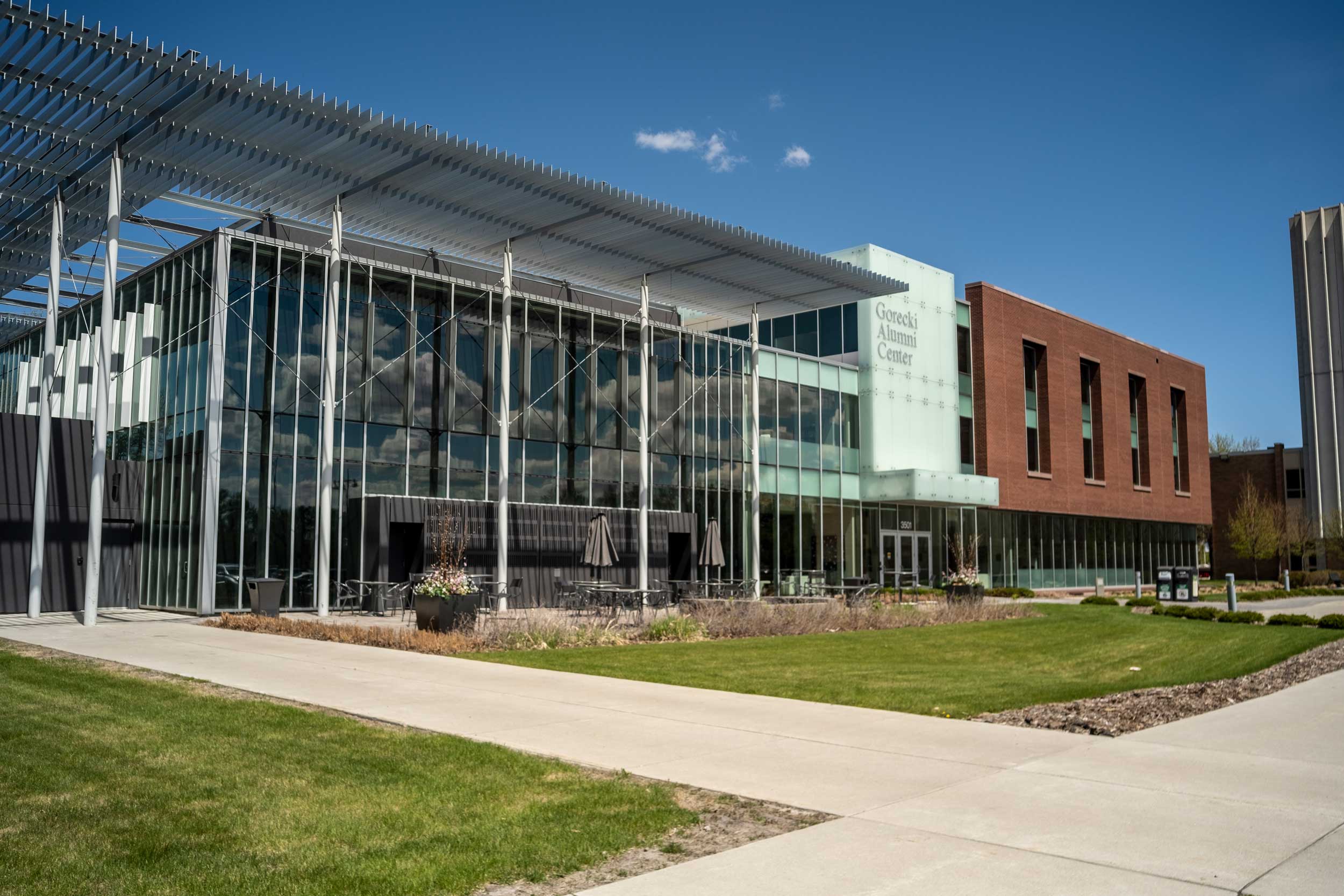 An exterior image of the Gorecki Alumni Center at the University of North Dakota in Grand Forks, ND.