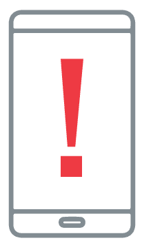 An icon of a cell phone with a red exclamation mark in the middle
