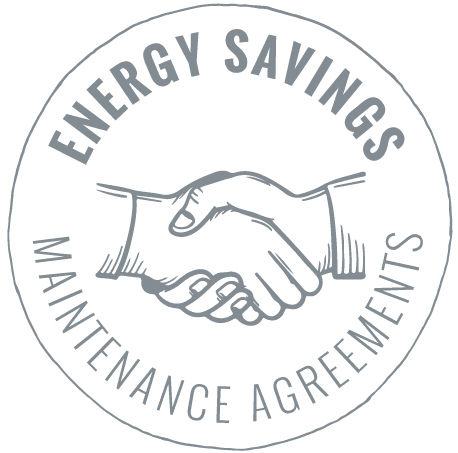 A round icon depicting a handshake in the center and Energy Savings Maintenance Agreements in text around the hands.