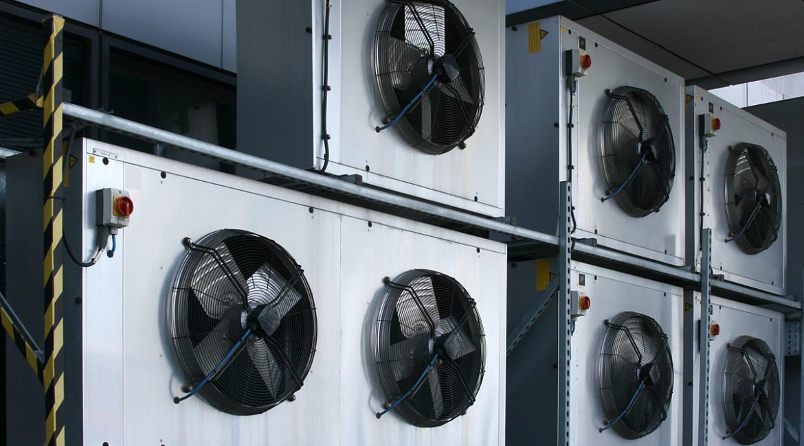 Wall of industrial ventilation fans